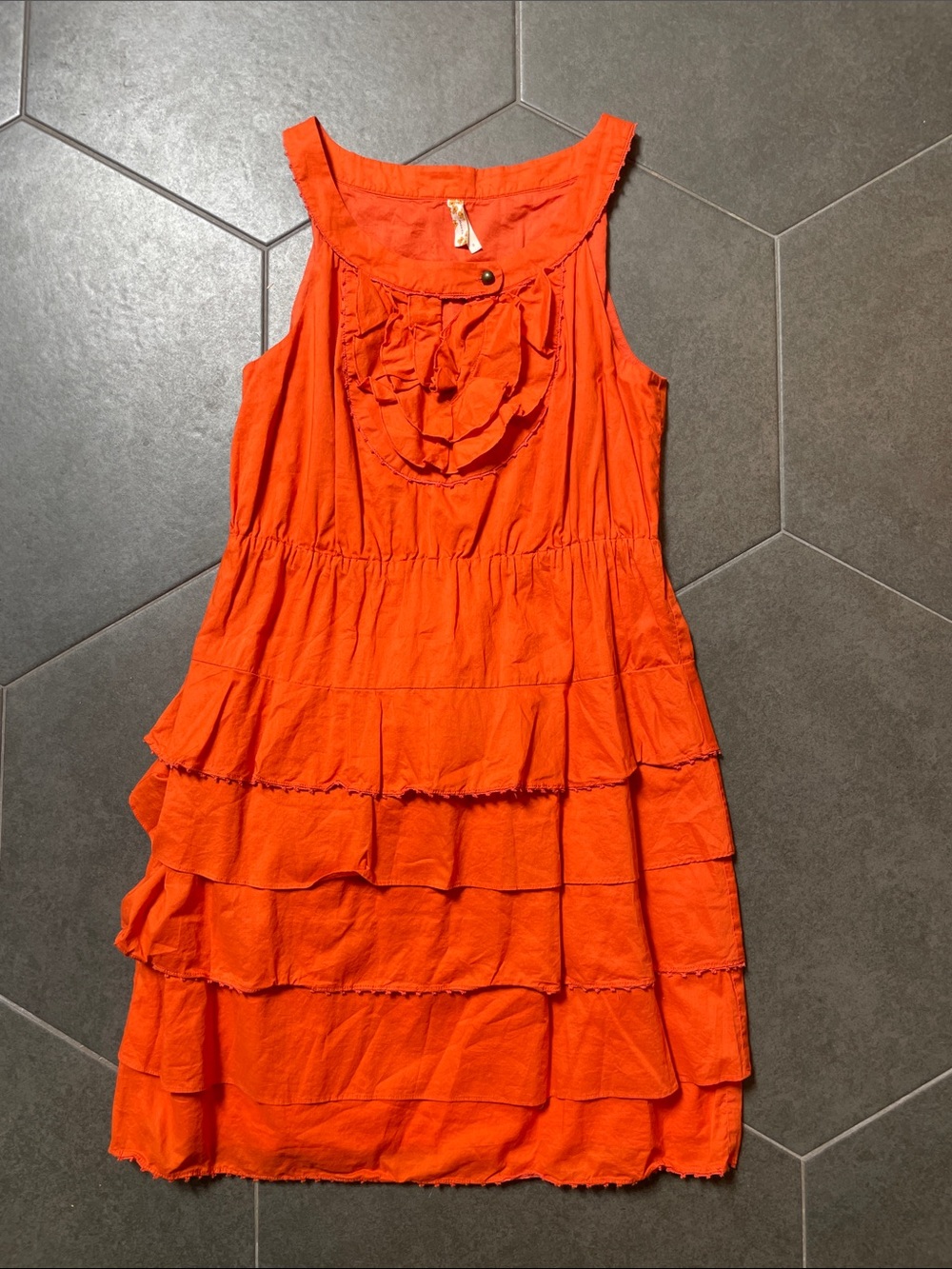 Maeve Anthropologie Bright Orange Tiered Ruffle Sleeveless Dress 8